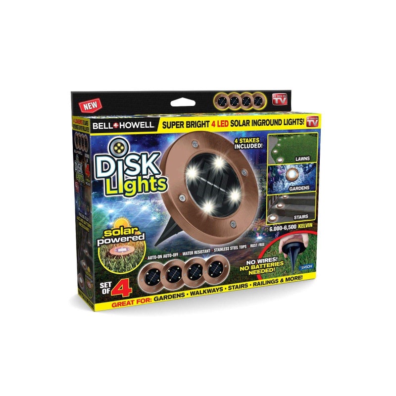 Bell Howell Bell+Howell Disk Lights Solar Weatherproof LED Outdoor, As Seen on TV 4 Pack - Image 1